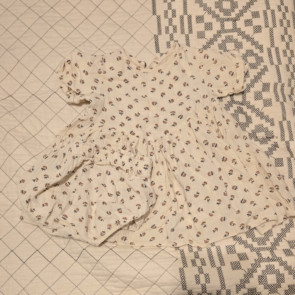 Quincy Mae Floral Cream Dress With Bloomers 2-3 Yrs